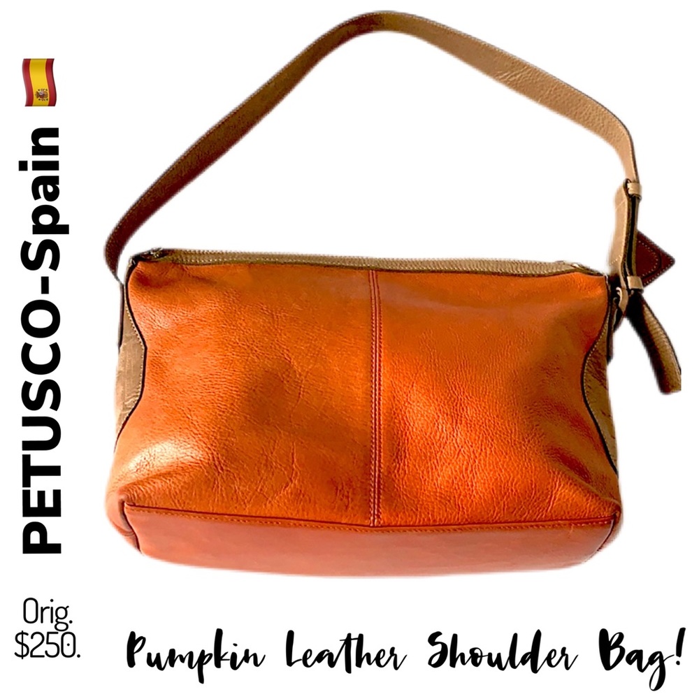 PETUSCO bᎬᎪuᏆᎥfuᏞ Pumpkin Lthr Shoulder Bag, Tan Accents, Silver Hardware🐎BOLD